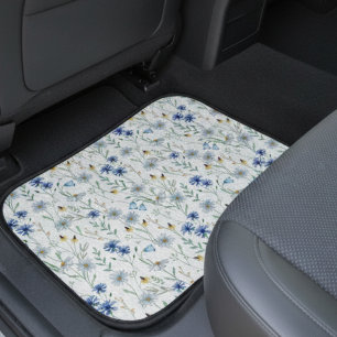 Blue Wildflower Watercolor Car Floor Mat