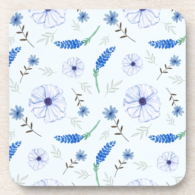 Blue Wildflower Watercolor Coaster (Front)