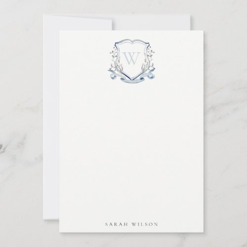 Blue Wildflower Watercolor Crest Bridal Shower Note Card