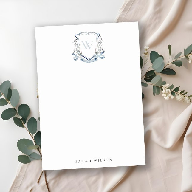 Blue Wildflower Watercolor Crest Bridal Shower Note Card (Creator Uploaded)
