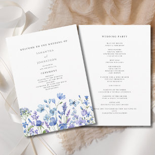 Blue Wildflower Watercolor Floral Wedding  Program