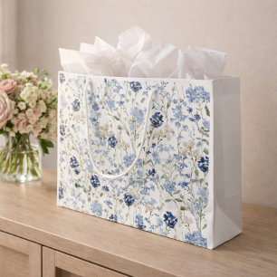 Blue Wildflower Watercolor  Large Gift Bag