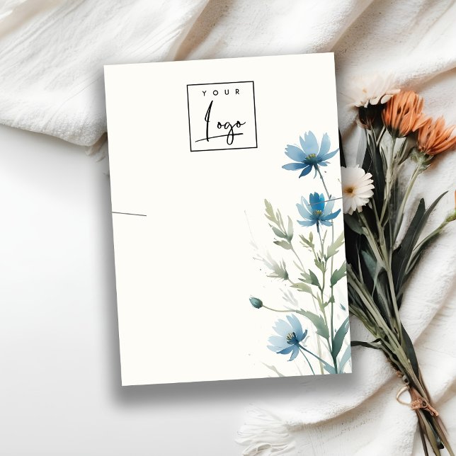 Blue Wildflower Watercolor Necklace Logo Display Business Card (Creator Uploaded)