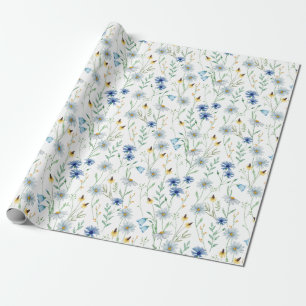 Blue Wildflower Watercolor Wrapping Paper