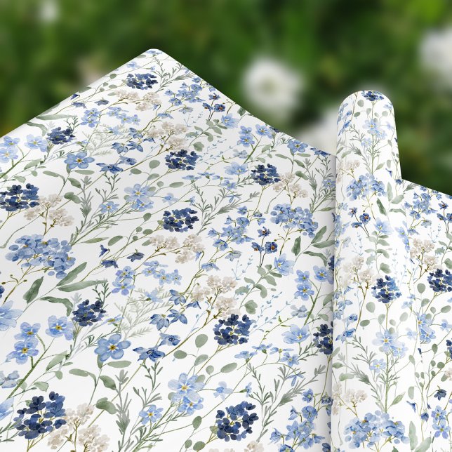 Blue Wildflower Watercolor Wrapping Paper (Creator Uploaded)