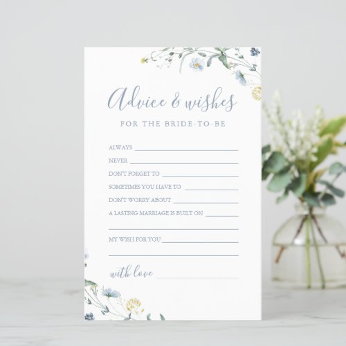 Blue Wildflower wedding advice  wishes card