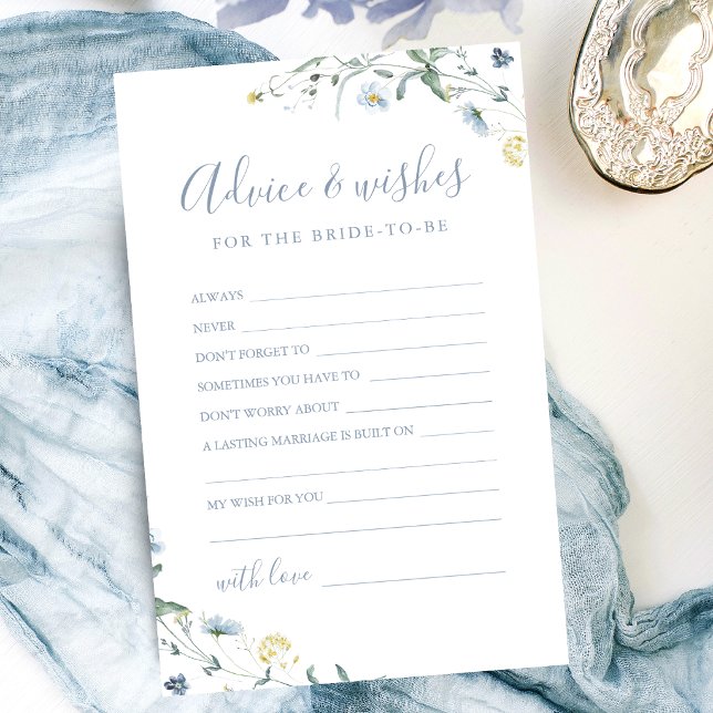 Blue Wildflower wedding advice & wishes card (Blue Wildflower wedding advice & wishes card)