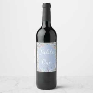 Blue Wildflower Wedding Custom Table Numbers Wine Label