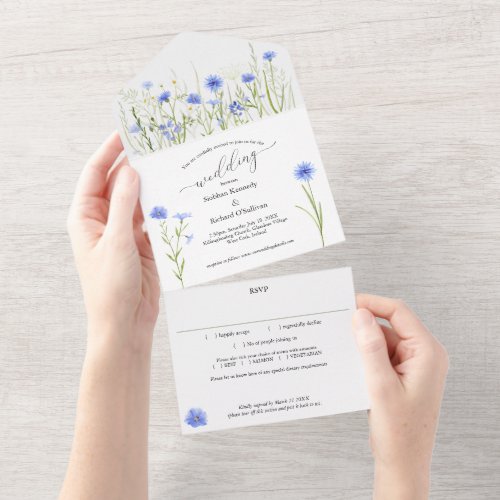 Blue wildflower Wedding Eco Paper Saving  All In One Invitation