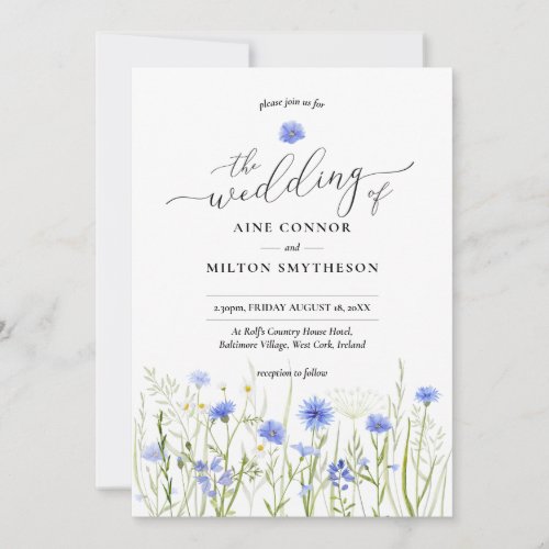 Blue wildflower wedding graceful font floral invitation