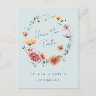 Blue Wildflower Wedding Save the Date Invitation Postcard