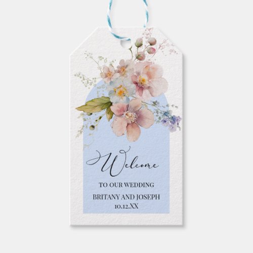 Blue Wildflower Welcome To Our Wedding Photo Favor Gift Tags