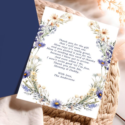 Blue Wildflower Wreath Baby Shower Thank You Card