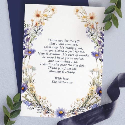 Blue Wildflower Wreath Baby Shower Thank You Card