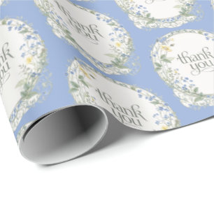 Blue Wildflower Wreath Elegant Botanical Wrapping Paper