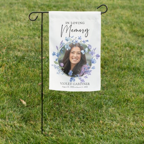 Blue Wildflower Wreath Photo Memorial Tribute Garden Flag