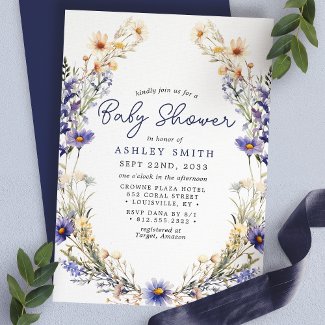Blue Wildflower Wreath Watercolor Baby Shower