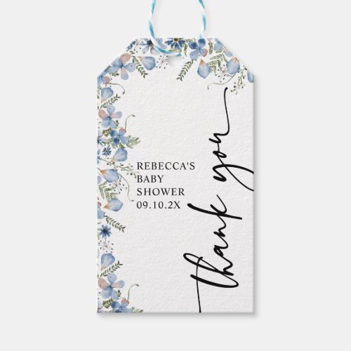 Blue Wildflowers Baby Shower Thank You Gift Tag