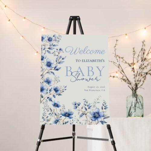 Blue Wildflowers Baby Shower Welcome Sign