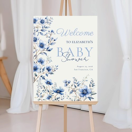 Blue Wildflowers Baby Shower Welcome Sign