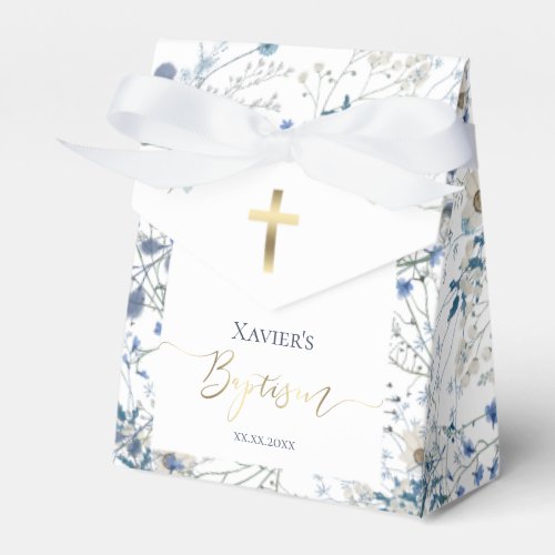 Blue wildflowers Baptism favor box