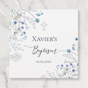 blue wildflowers Baptism Favor Tags
