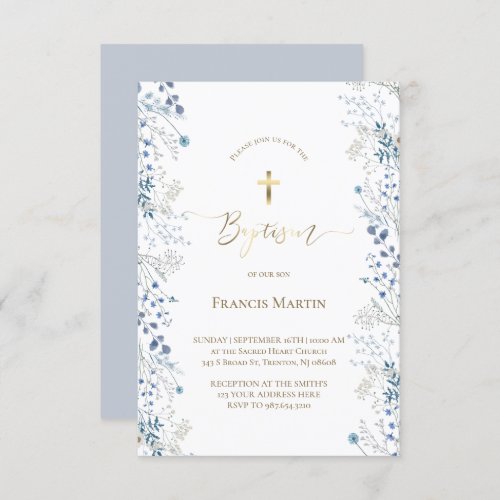 Blue wildflowers  Baptism Invitation