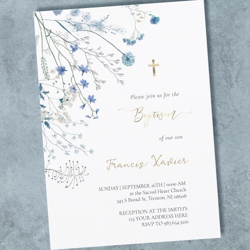 blue wildflowers  Baptism Invitation