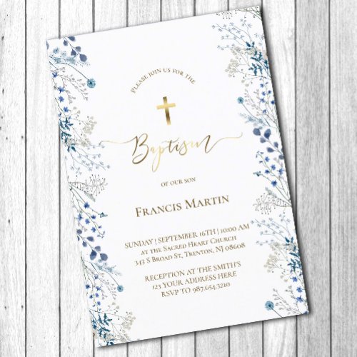 Blue wildflowers  Baptism Invitation