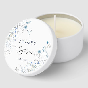 blue wildflowers Baptism Mini Candle Favors