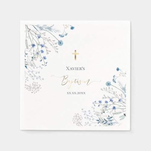 blue wildflowers Baptism Napkins