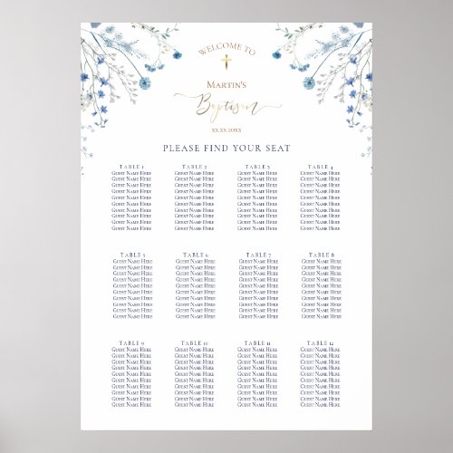 blue wildflowers Baptism seating chart