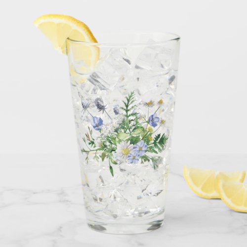 Blue Wildflowers Bouquet Glass Tumbler