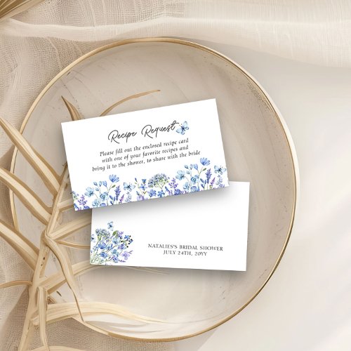 Blue Wildflowers Bridal Shower Recipe Request Enclosure Card