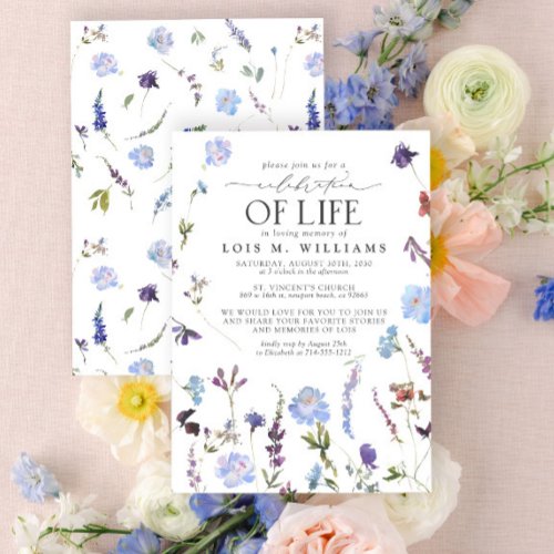 Blue Wildflowers Celebration of Life Invitation