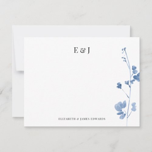 Blue Wildflowers Classic Elegant Couple Initials Note Card