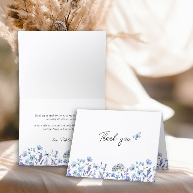 Blue Wildflowers Delicate Floral Letterpress Thank You Card (Floral Thank You Card from my Blue Wildflower Bridal Shower Collection
)