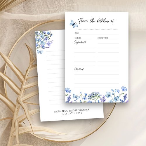 Blue Wildflowers Delicate Floral Recipe Card