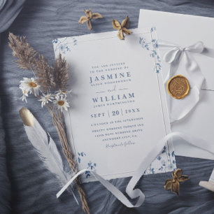 Blue Wildflowers Elegant Modern Chic Wedding Invitation