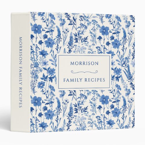 Blue Wildflowers Family Recipes Cookbook 3 Ring Binder