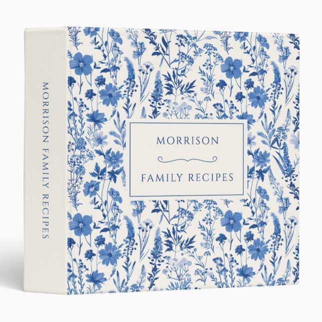 Blue Wildflowers Family Recipes Cookbook 3 Ring Binder (Front/Spine)