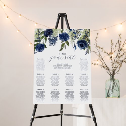 Blue Wildflowers Greenery Wedding Seating Chart Foam Board