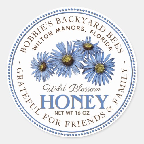 Blue Wildflowers Honey Sticker White