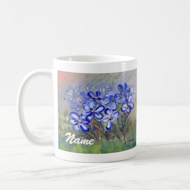Blue Wildflowers in a Field Fine Art Painting Coffee Mug (Left)