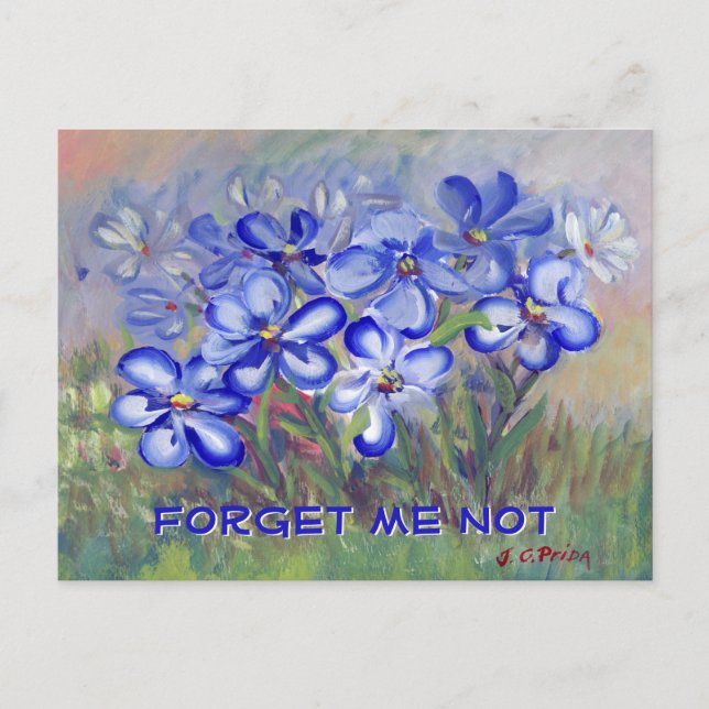 Blue Wildflowers in a Field Fine Art Painting Postcard (Front)