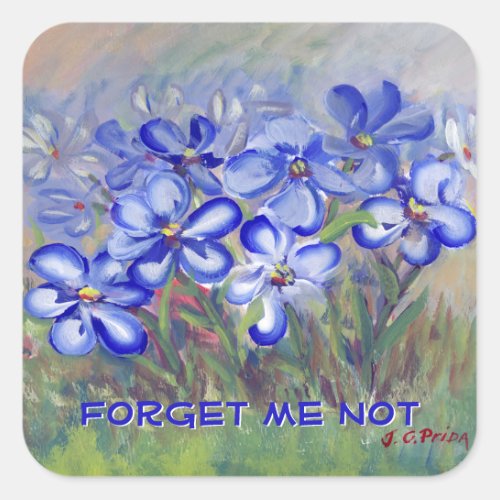 Blue Wildflowers in a Field Fine Art Painting Square Sticker