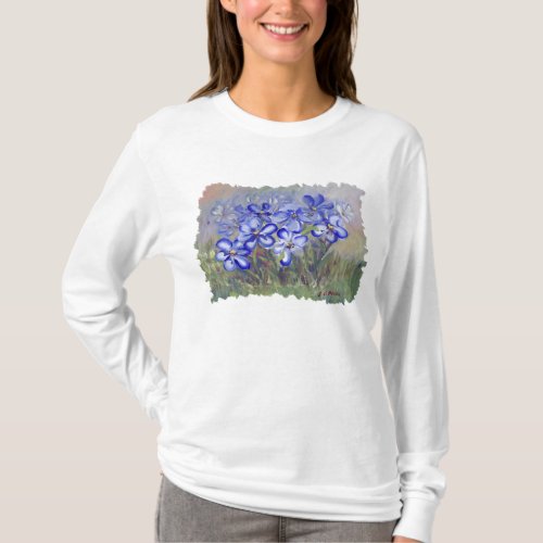 Blue Wildflowers in a Field Fine Art Painting T-Shirt