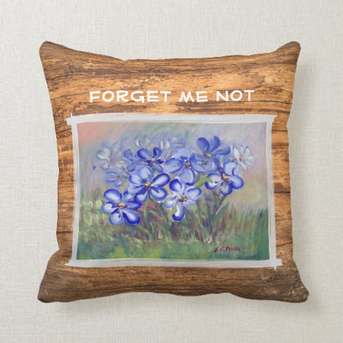 Blue Wildflowers in a Field Fine Art Painting Throw Pillow