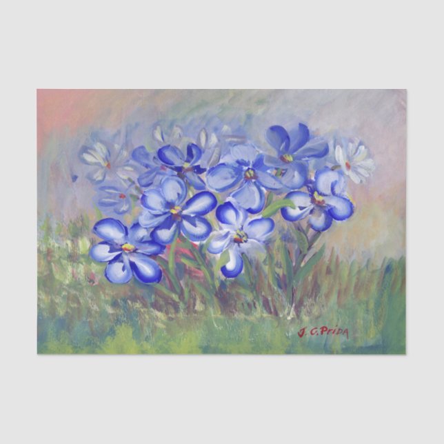 Blue Wildflowers in a Field Fine Art Painting Tissue Paper (Front)