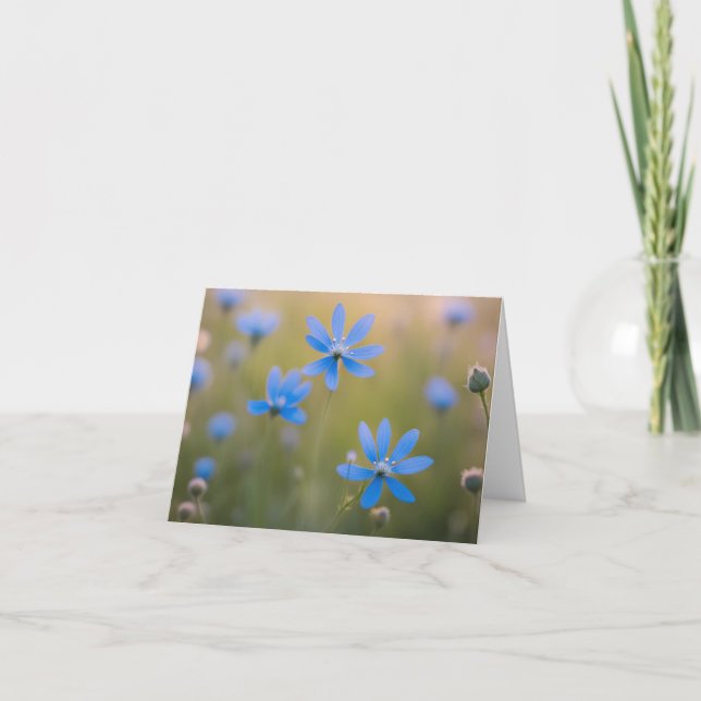 Blue Wildflowers in Meadow Note Card (Front)
